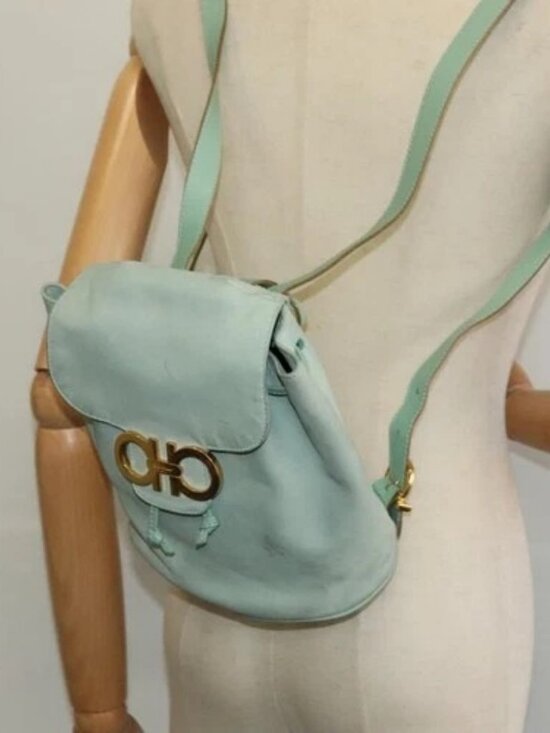 Salvatore Ferragamo Backpack Suede Peppermint Gold Auth 115402 main image 10